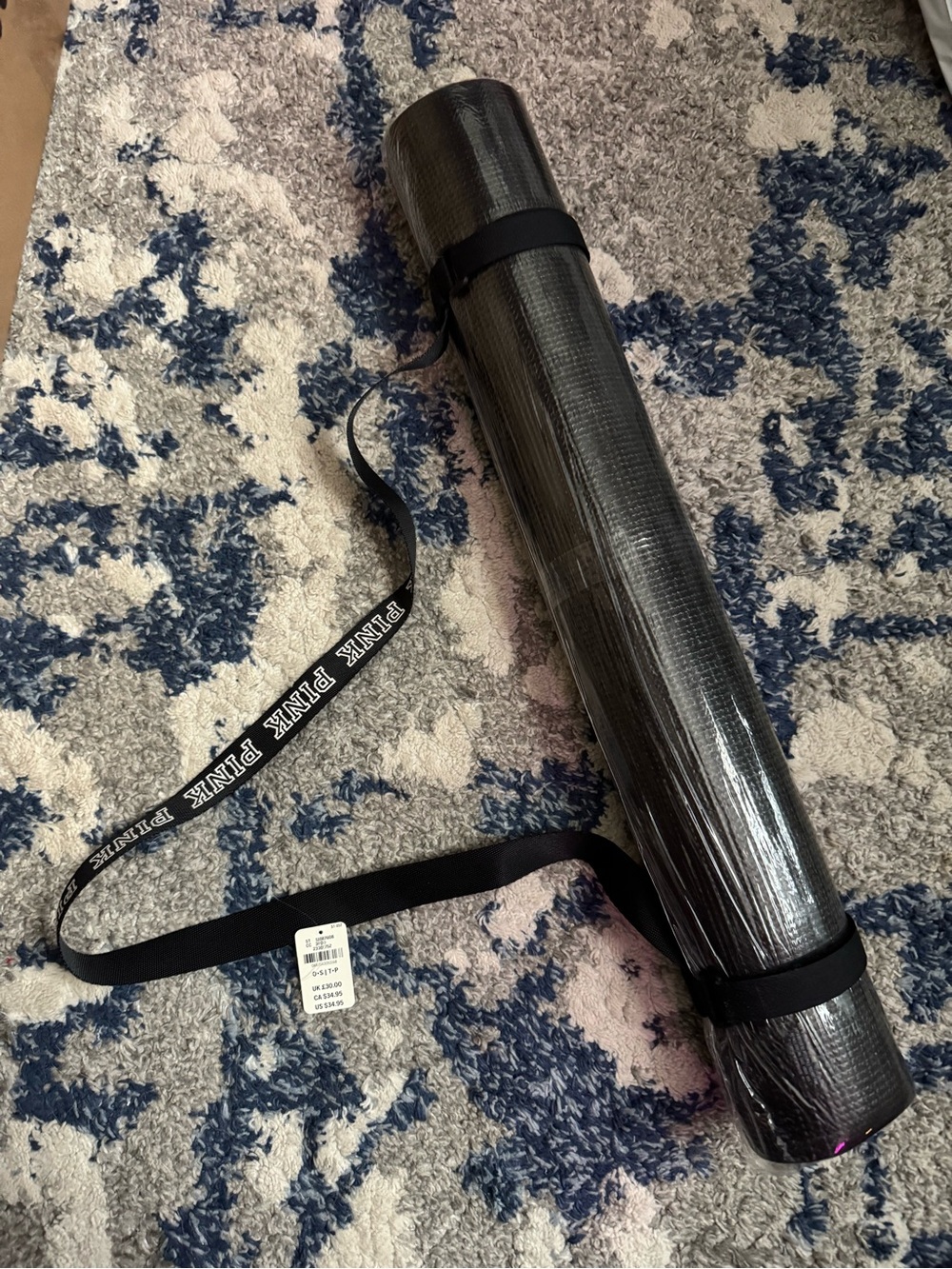 PINK Victoria's Secret Black Roll-Up Yoga Mat with Branded Strap